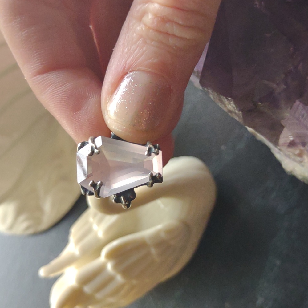 Bloodmilk Ghost Rose Quartz Medium Easeful Death Coffin Ring - Picture 1 of 7